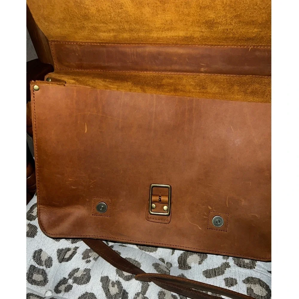 Portland Leather Goods Brown‎ Leather Satchel Briefcase Laptop Messenger Bag